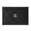 CHANEL 經典菱格粒紋牛皮LOGO銀釦卡夾